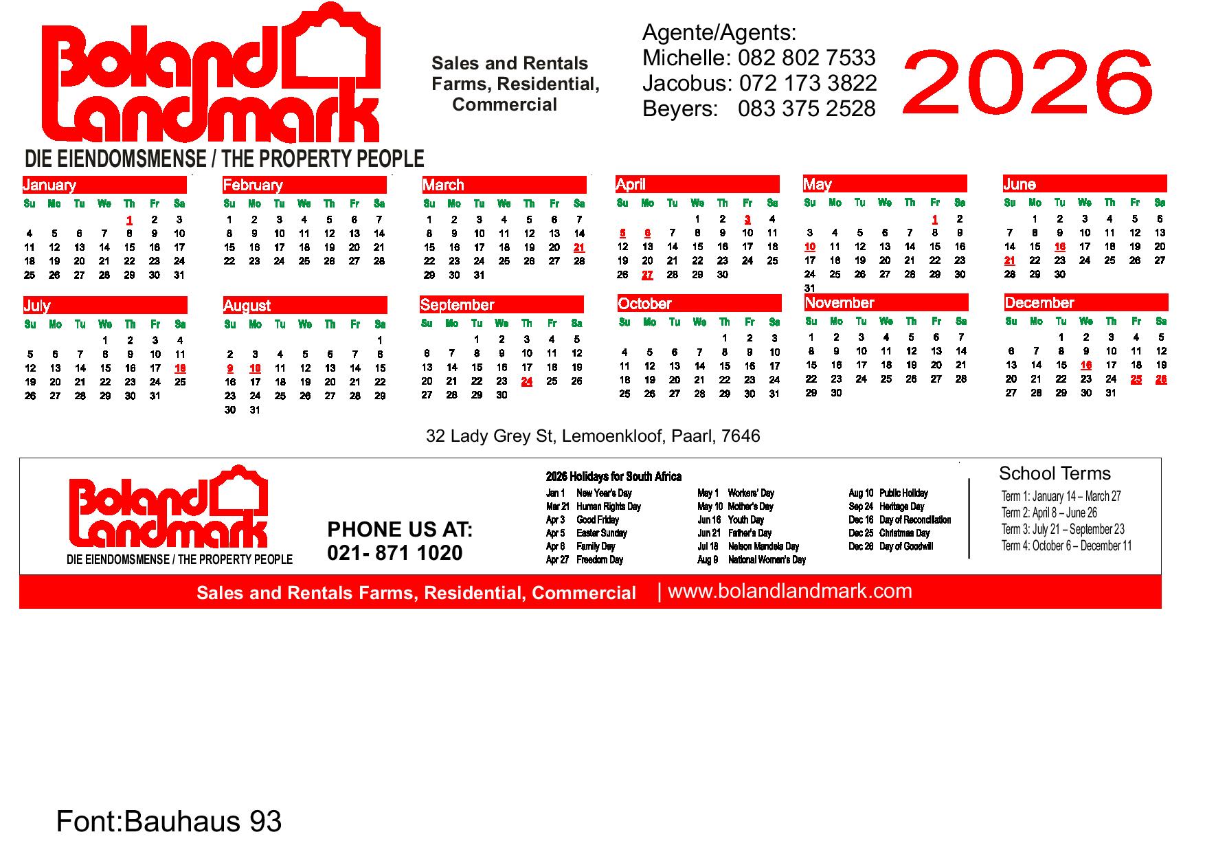Fridge Calendar With Magnetic Strips A5
